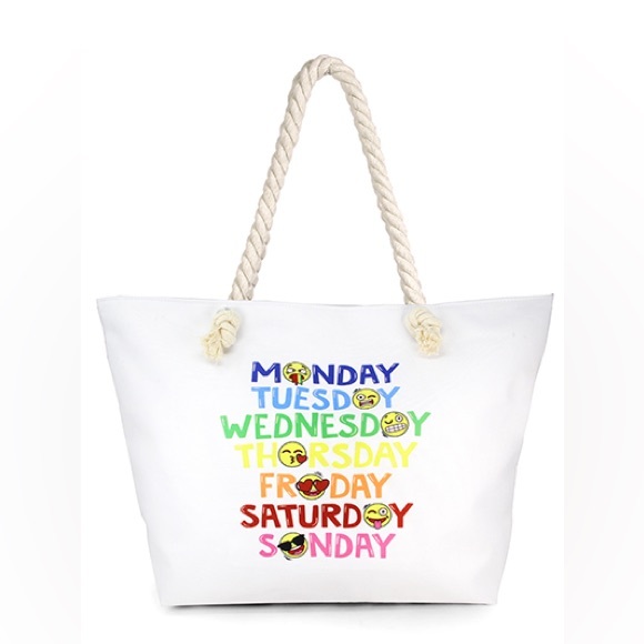 1043-Large Weekdays Emoji Beach Bag - Picture 1 of 4